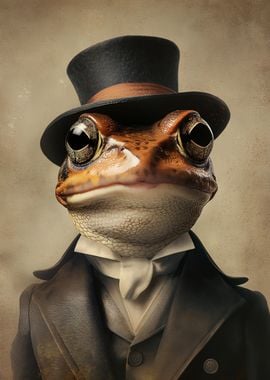 Frog in a vintage top hat