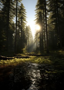 Sunlit Forest Stream