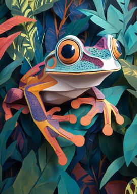 Papercraft Frog in Jungle