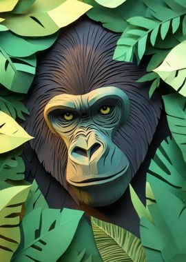 Gorilla in Jungle Leaves