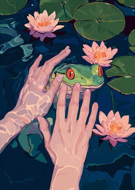 Frog in Water Lilies