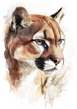 Watercolor Cougar Portrait