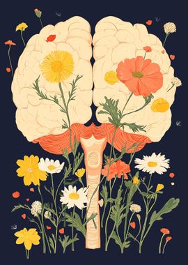 'Floral Brain Illustration' Poster, picture, metal print, paint by ...