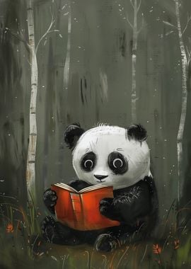 Panda Reading in Forest