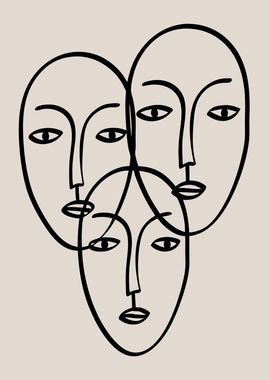 Minimalist Abstract Faces Line Art