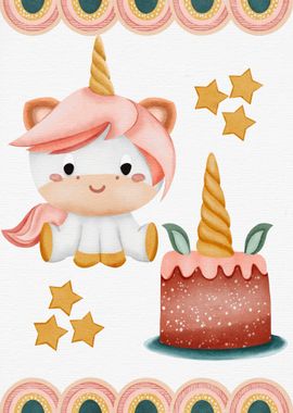 Cute Unicorn with Cake