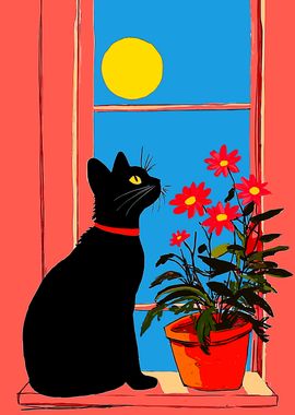 Black Cat by Window