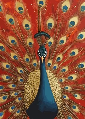 Proud Peacock with Spread Feathers