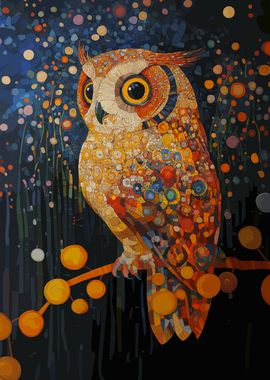 Owl in a Starry Night Garden