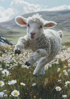 Lamb Leaping in Field