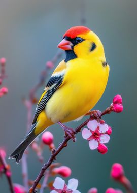 Yellow Goldfinch Bird on Branch