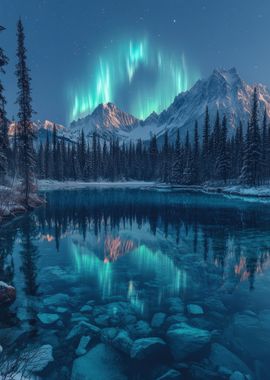 Aurora Borealis Mountain Lake