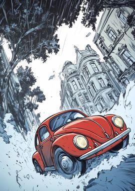 Red Beetle in Cityscape