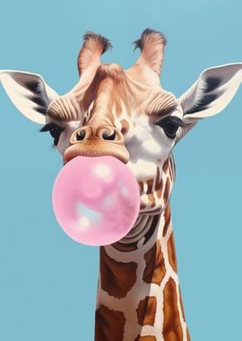 Giraffe Blowing Bubble Gum