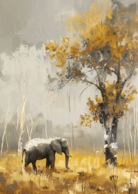 Elephant in Golden Forest