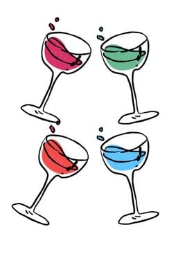 Four Colorful Wine Glasses