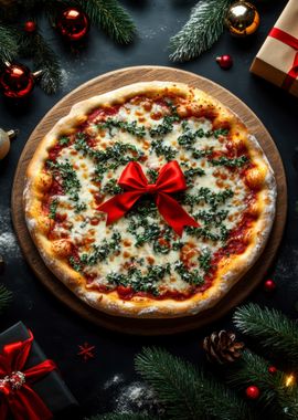 Christmas Pizza with Bow