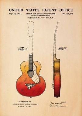 Vintage Guitar Patent Blueprint