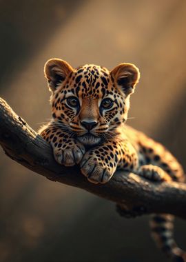 Leopard Cub on Branch