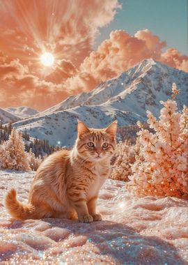 Golden Cat in a Sparkling Winter Wonderland