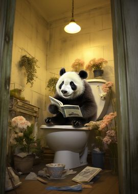 Panda Reading on Toilet