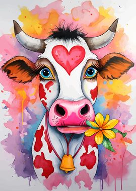 Cute Cow with Flower