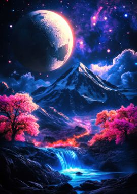 Fantasy Waterfall Mountain Landscape