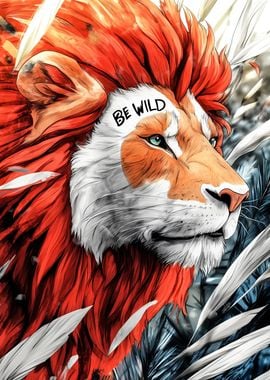 Fierce Lion with 'Be Wild' Text