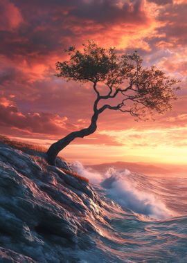 Lonely Tree in Sea