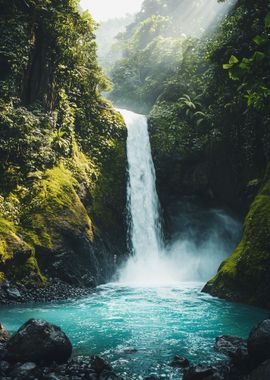 Waterfall in Lush Jungle