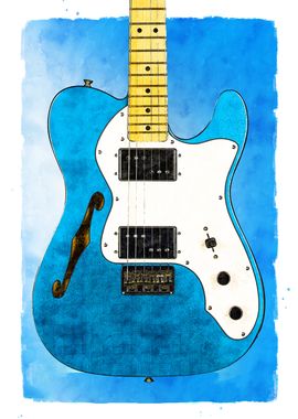 Fender Telecaster Blue Electric Guitar Watercolor