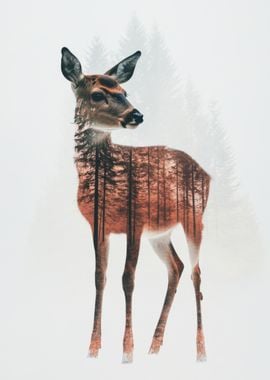 Deer in Forest Double Exposure