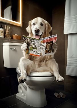 English Retriever Reading on Toilet