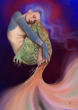 Sleeping Mermaid with Blue Hair