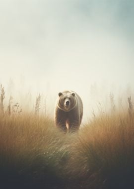 Bear in Foggy Meadow