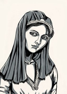 Digital Drawing- A black and white drawing of a woman b ... 