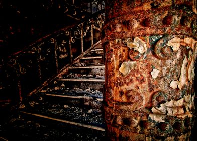 a Pillar from a stair Case in an Abandoned hospital Ins ... 