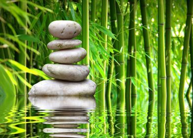Bamboo, Stone, Stones,Water, Waterreflection,Balance,