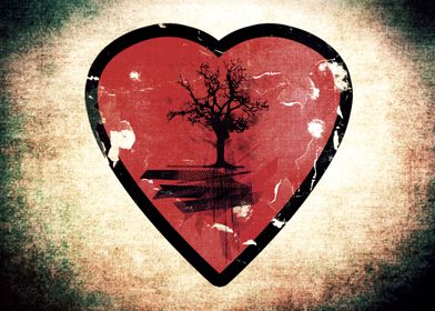 Love Nature - Grunge Tree and Heart - Earth Friendly Ar ... 