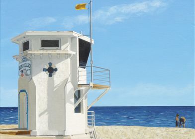 Acrylic painting of the lifeguard tower at Main Beach i ... 
