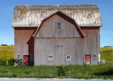 Acrylic painting of a classic American barn on Highway  ... 
