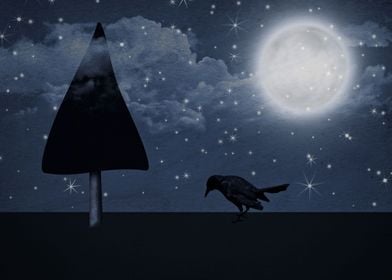 the lonely Raven at night