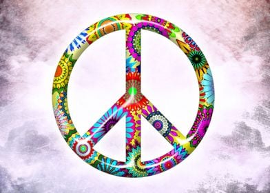 Peace!!! Peace Sign with retro flowery pattern and mode ... 