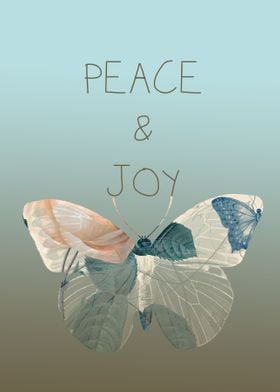 Inspirational blue and gold peace and joy butterfly