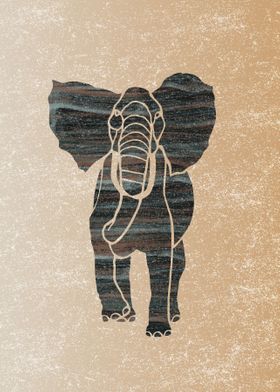 Abstract striped Elephant in peach and blue colors