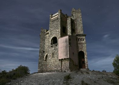 dark castle on a starry night