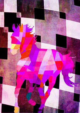 Modern Geometric Colorful Horse with Canvas Texture, I  ... 
