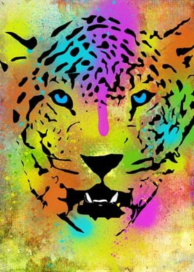 Colorful Tiger portrait with paint splatters (I love sp ... 
