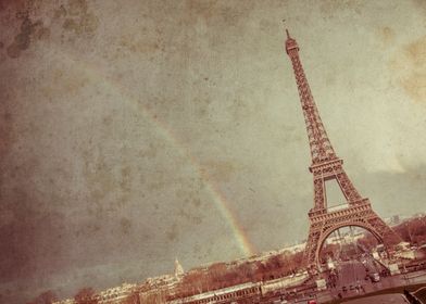 Eiffel tower with rainbow
