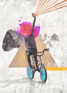 Rainbow child riding a bike
